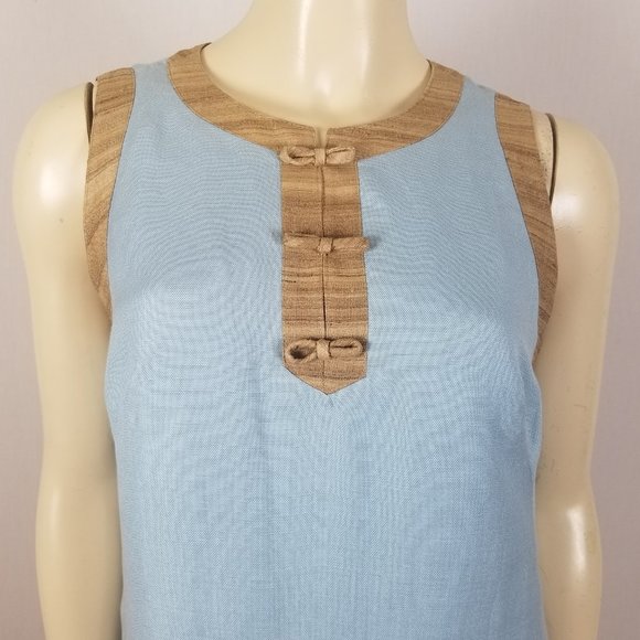 Vintage Geary Roark sleeveless blue and brown‎ shift dress size S - Picture 4 of 8